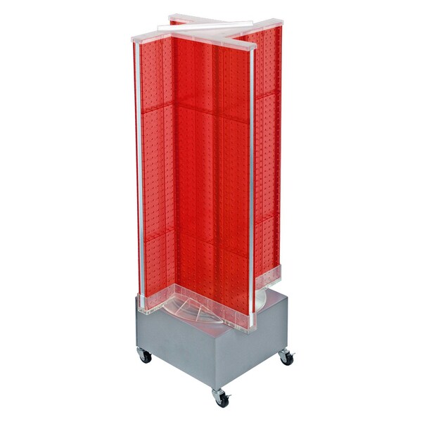 Pinwheel Pegboard Floor Display on Revolving Wheeled Base. Spinner Rack Stand.